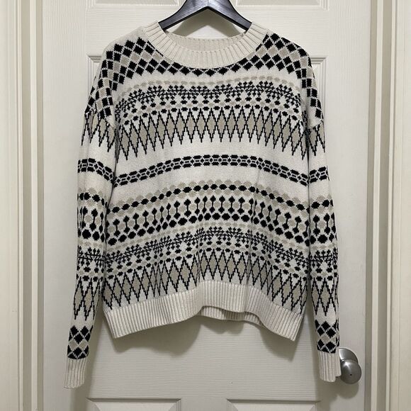 Chaps Fair Isle‎ Knit Pullover Sweater White Black Nordic Cabin Women's X-Large - Picture 7 of 11
